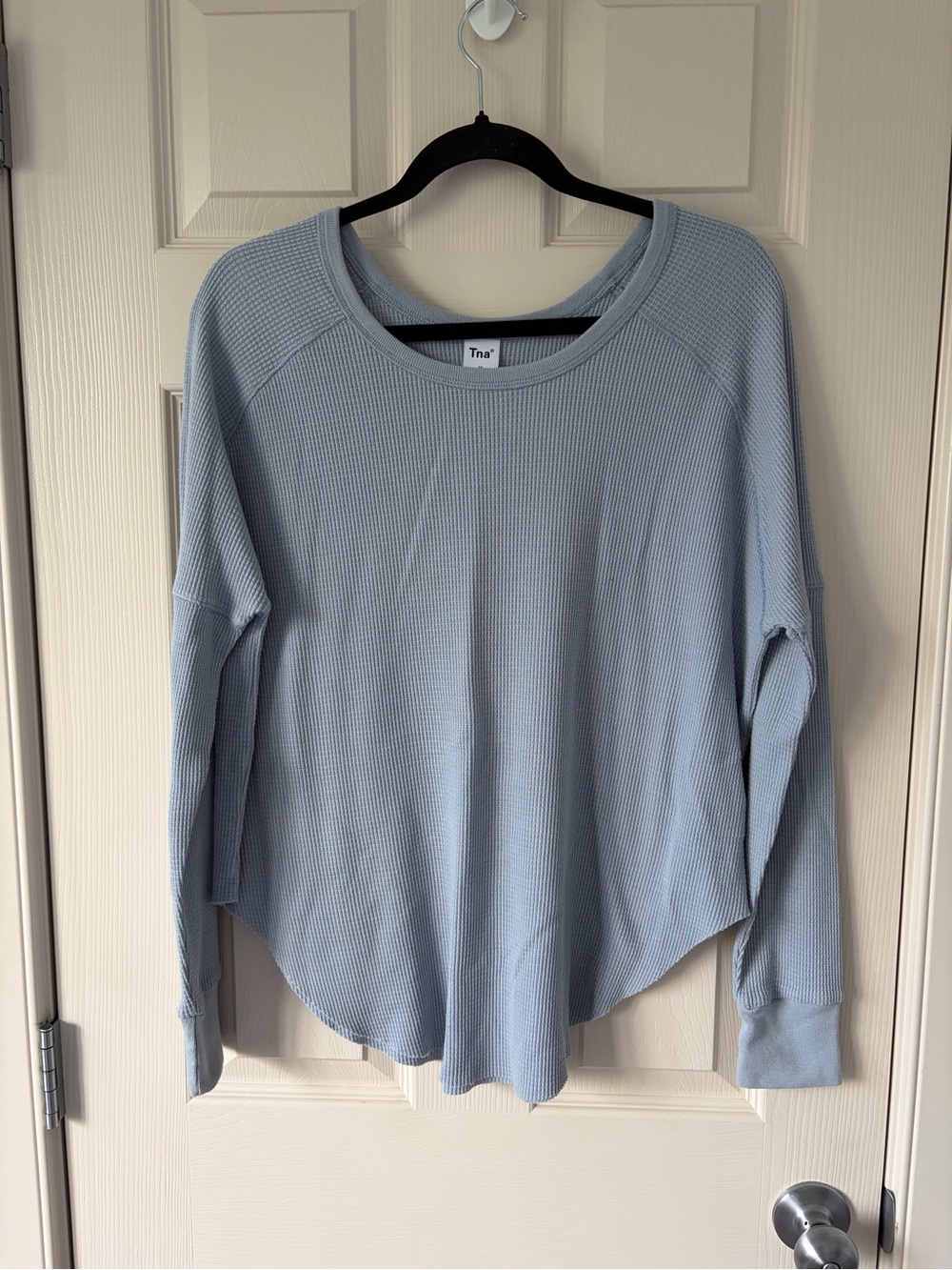 💗 TNA - Medium - Womens Baby Blue Waffle Knit Long Sleeve